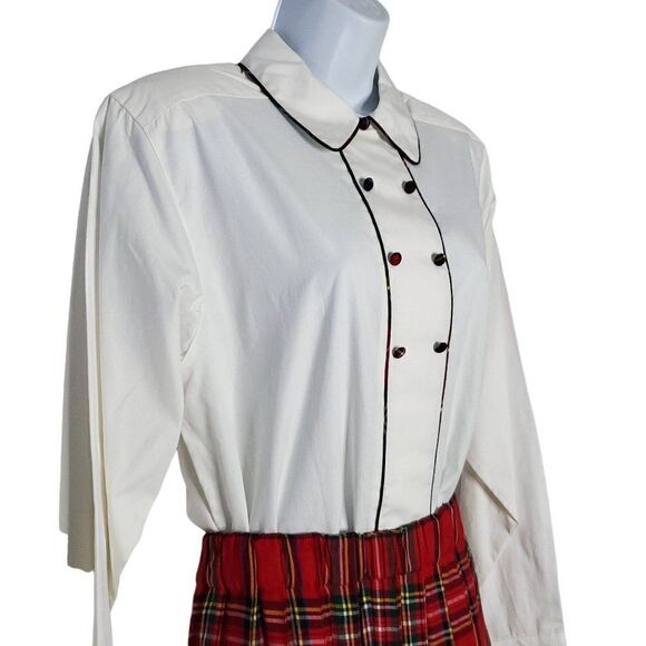 Vtg Bechamel Plaid Pleated Maxi Skirt Button Up Shirt Set Sz 12 Christmas Red - Picture 2 of 9